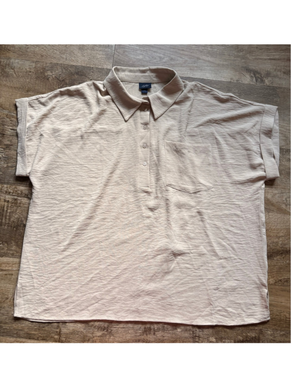 Daytrip Womens Textured Polo Shirt Short Sleeve Button Up Beige XXL Oversized